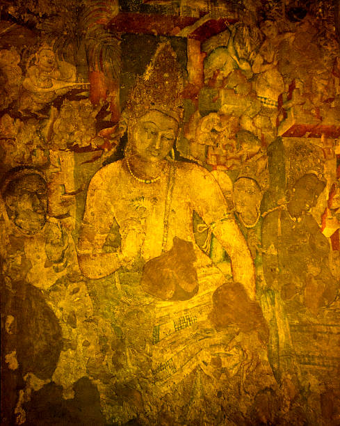 Bodhisattva Padmapani.Painting inside the Ajanta caves - India Bodhisattva Padmapani.Painting inside the Ajanta caves - India ajanta caves photos stock pictures, royalty-free photos & images