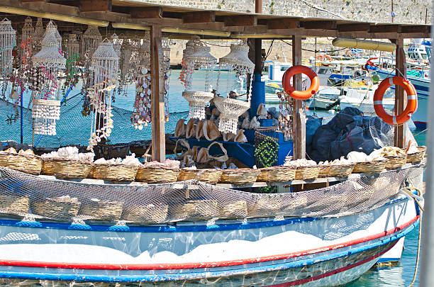 Souvenir boat in Greek island resort harbor
