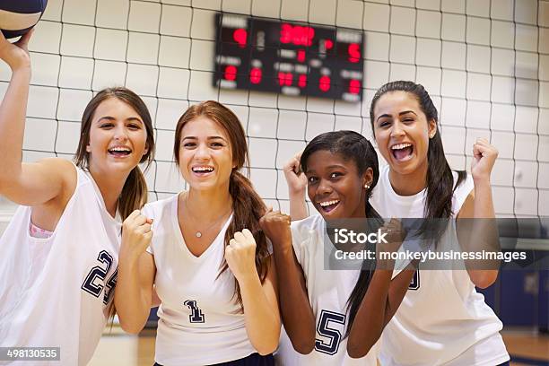 Members Of Female High School Volleyball Team Stock Photo - Download Image Now - Volleyball - Sport, Teenage Girls, Sport