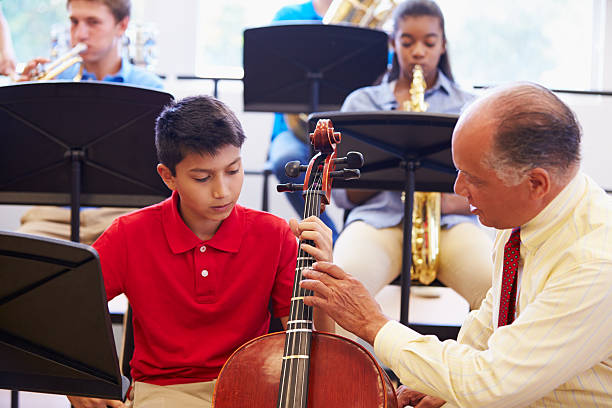 istock Boy Learning To Play Cello In High School Orchestra 498131051