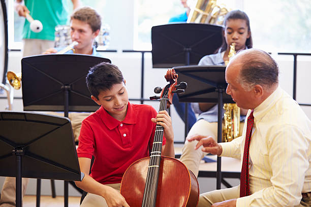 istock Boy Learning To Play Cello In High School Orchestra 498131079