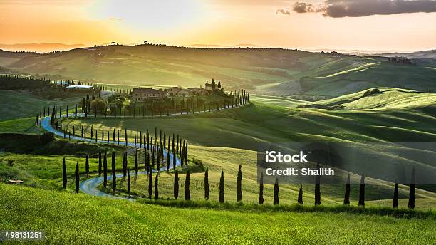 Sunset Over The Winding Road With Cypresses In Tuscany Stock Photo - Download Image Now