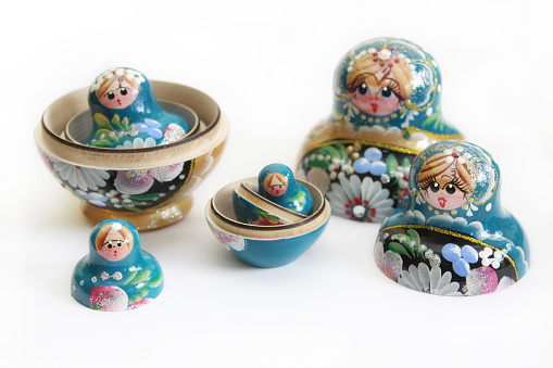 Arrangement of Russian nesting dolls.