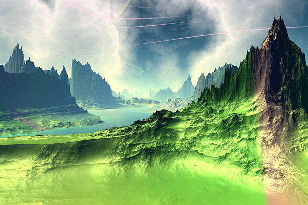 istock Fantasy alien planet. Rocks and lake 498142102