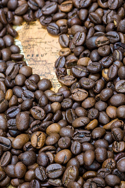 istock Map of Peru under a background of coffee beans 498142282