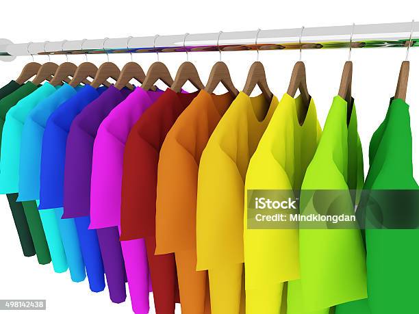 Colorful Tshirts With Hangers Isolated On White3d Stock Photo - Download Image Now