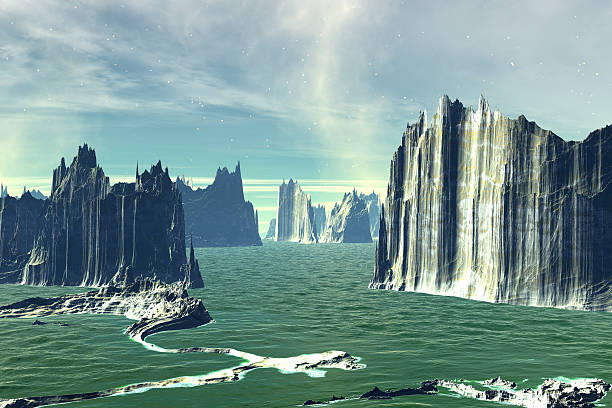istock Fantasy alien planet. Rocks and lake 498143476