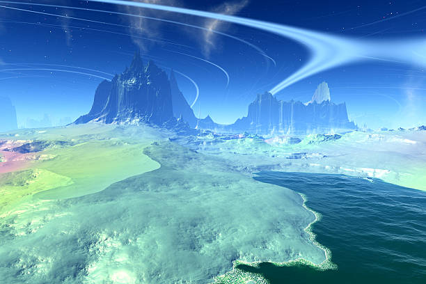 istock Fantasy alien planet. Rocks and lake 498143684