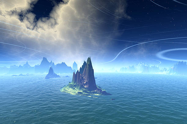 istock Fantasy alien planet. Rocks and lake 498143958