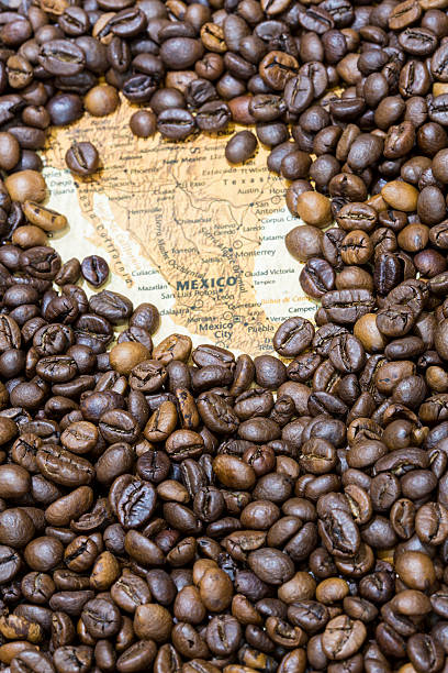 istock Map of Mexico under a background of coffee beans 498144462