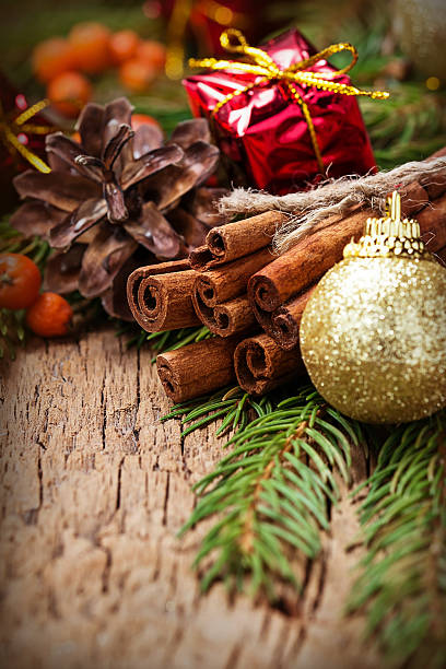istock Christmas spices cinnamon sticks, star anise and green tree 498144688