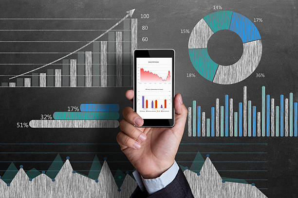 istock Business chart on blackboard with smart phone in human hand 498148568