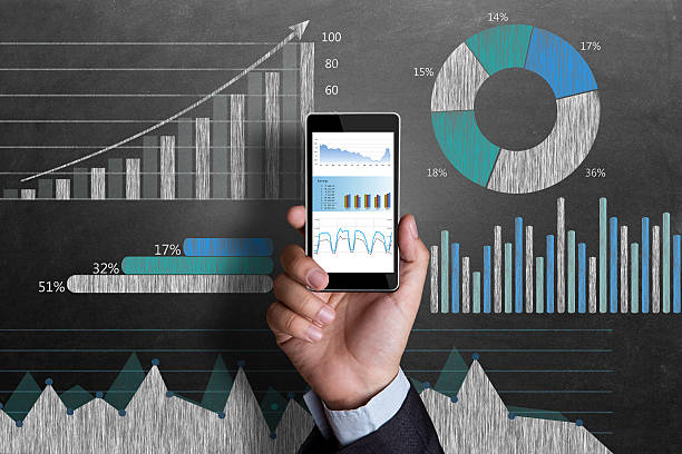 istock Business chart on blackboard with smart phone in human hand 498148896
