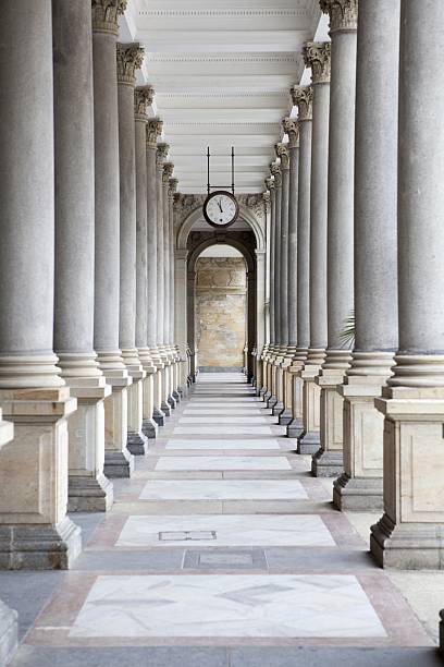 istock Old clock, and stone columns in Karlovy Vary, Czech Republic 498151348