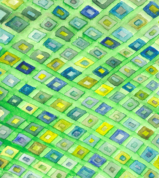 istock Watercolor hand painted texture with green-blue-yellow diamonds 498151990