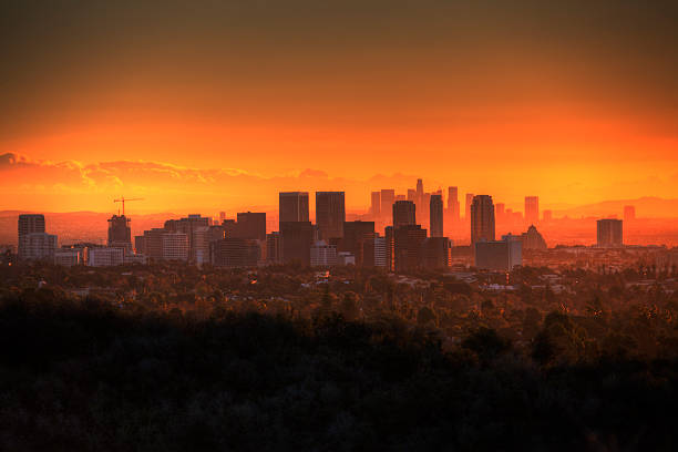 Century City sunrise with downtown Los Angeles in background.