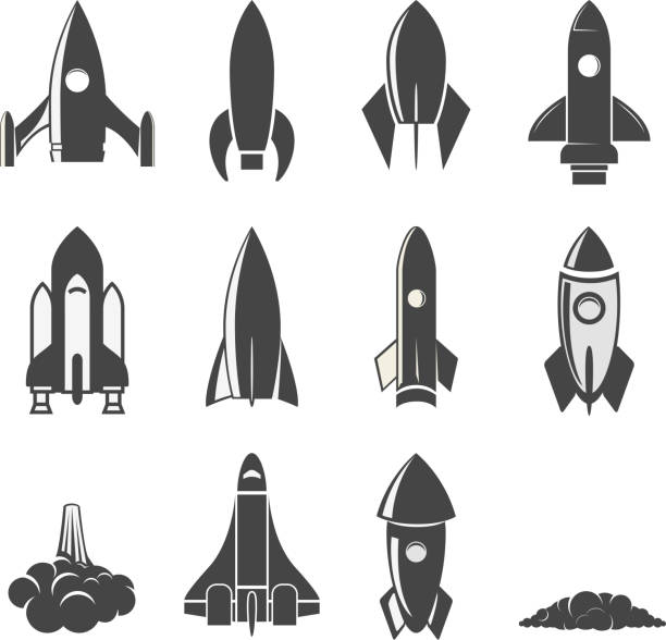 illustrazioni stock, clip art, cartoni animati e icone di tendenza di set di vettoriale rockets. - spaceship