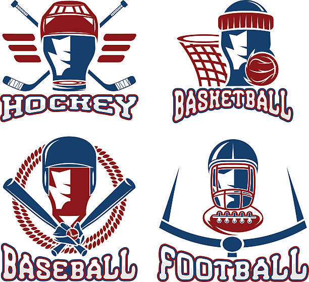 ilustraciones, imágenes clip art, dibujos animados e iconos de stock de deporte vintage vector conjunto de etiquetas - baseball men classic adult