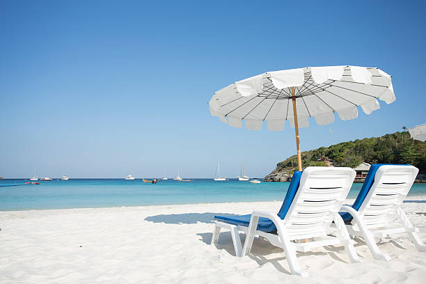 istock Beach chair on sand beach 498170091