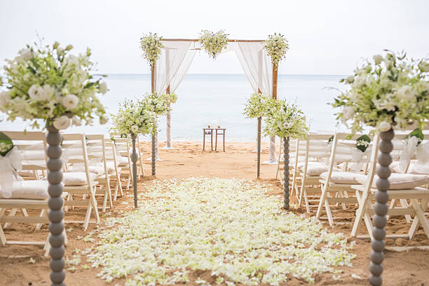 disposición para bodas - boda playa fotografías e imágenes de stock