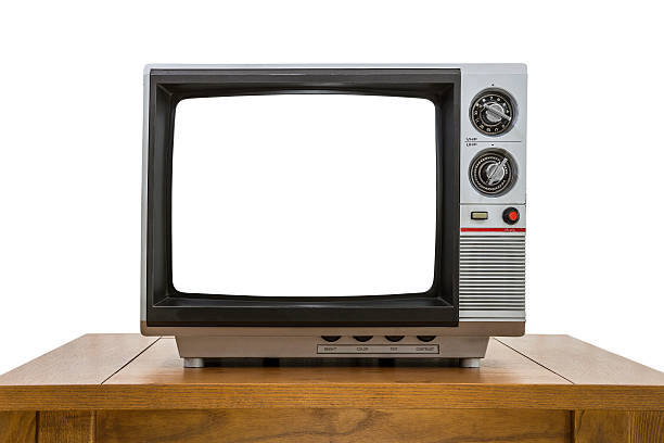 istock Vintage Portable Television and Table Isolated with Cut Out Screen 498171894