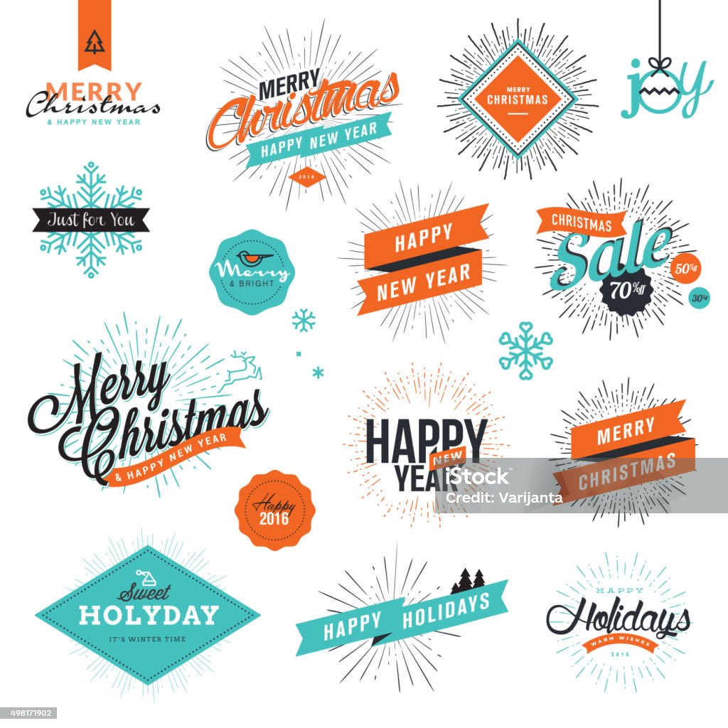 Christmas and New Year's vintage style signs Christmas and New Year's vintage style signs for greeting cards, gift tags, Christmas sale, web design, product promotion, e-commerce and marketing material. Christmas stock vector