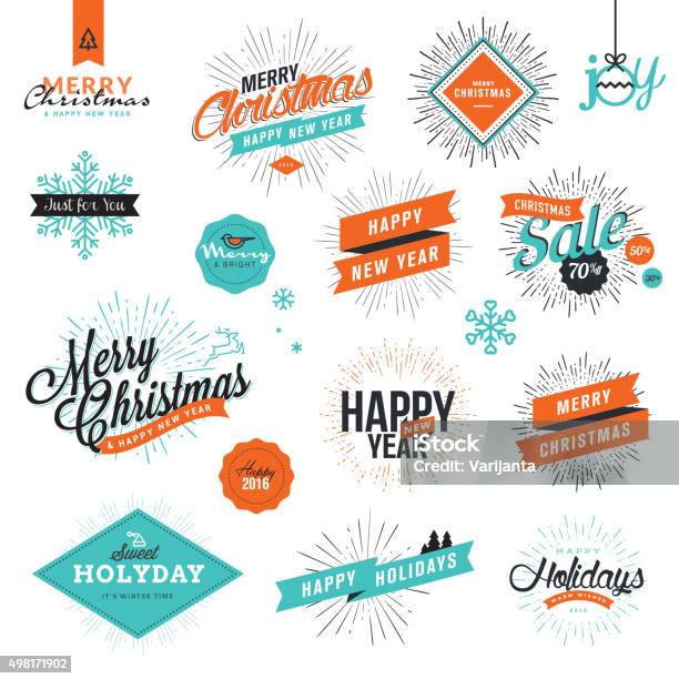 Christmas And New Years Vintage Style Signs Stock Illustration - Download Image Now - Christmas, Exploding, Badge