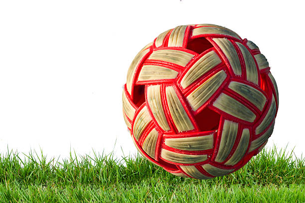 plástico sepak takraw ball on grass - sepak takraw fotografías e imágenes de stock