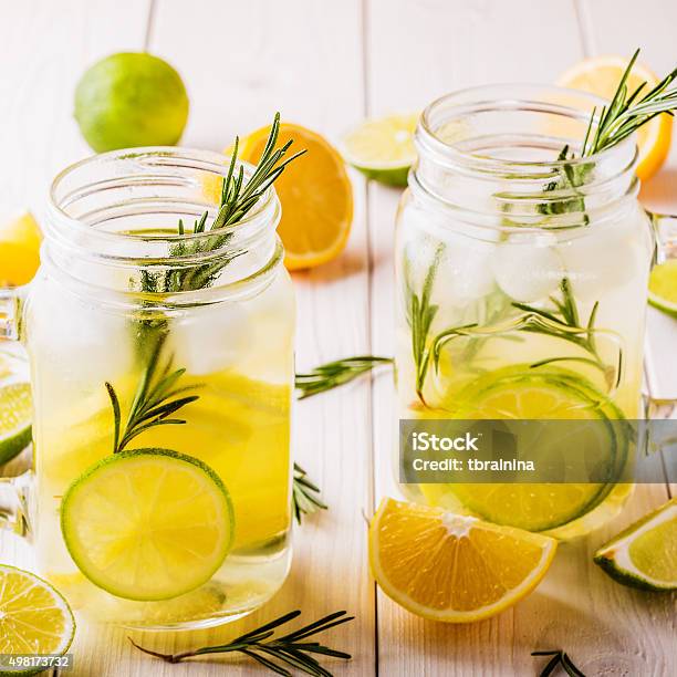 Homemade Lemonade With Lime Lemon Rosemary Stock Photo - Download Image Now - 2015, Citrus Fruit, Close-up