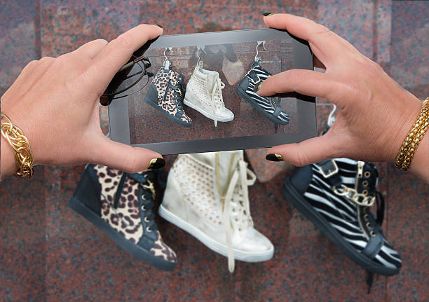 istock camera Window shopping or showrooming wedge booties 498176086