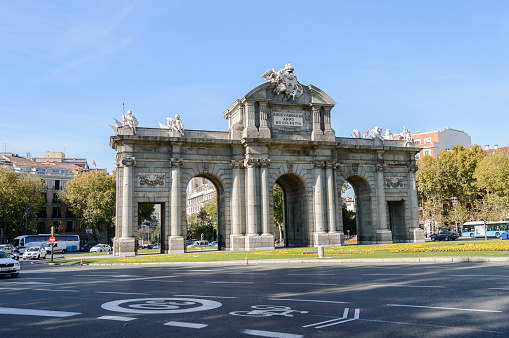 Madrid, Spain - November 19, 2015:  Alcala's door in Madrid. This monument was constructed in the 19th century