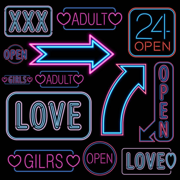 Neon font set vector art illustration