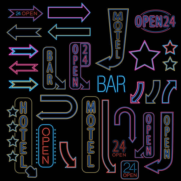 Neon font set vector art illustration