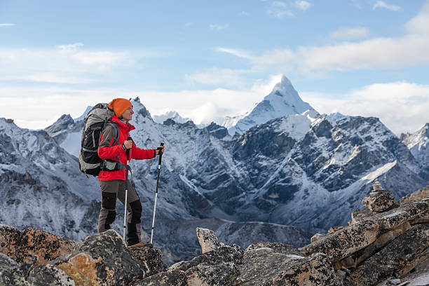 istock Hiker walks on train in Himalayas 498189292