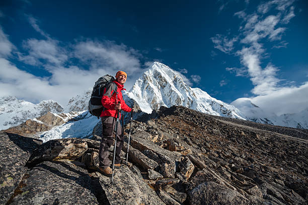 istock Hiker walks on train in Himalayas 498189394