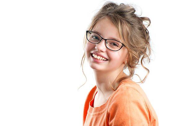 Portrait of a pretty girl on a white background. stock photo