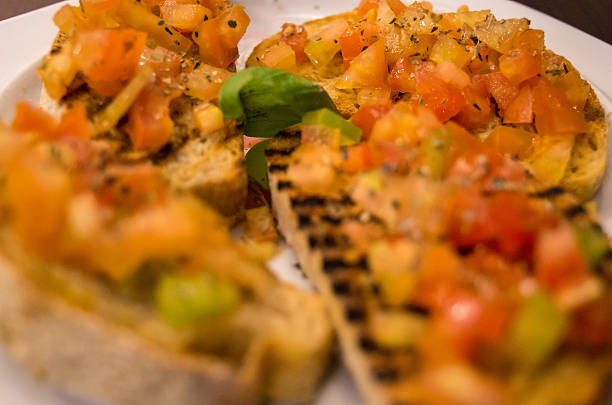 Bruschetta, basil, tomato, olive oil