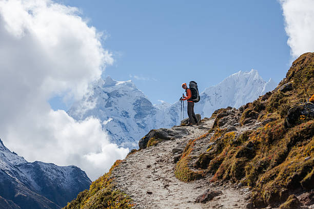 istock Hiker walks on train in Himalayas 498190222
