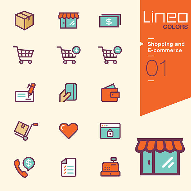lineo kolory-zakupy ikony i handel - cash register e commerce technology shopping cart stock illustrations