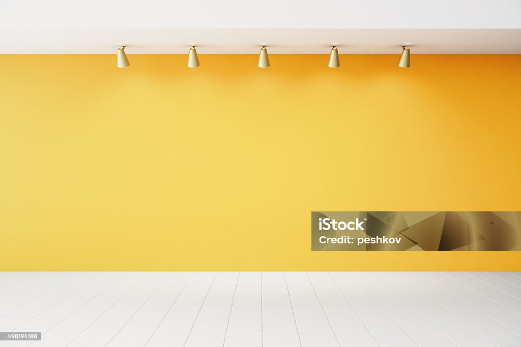 Empty interior with orange wall and white floor Wall - Building Feature Stock Photo
