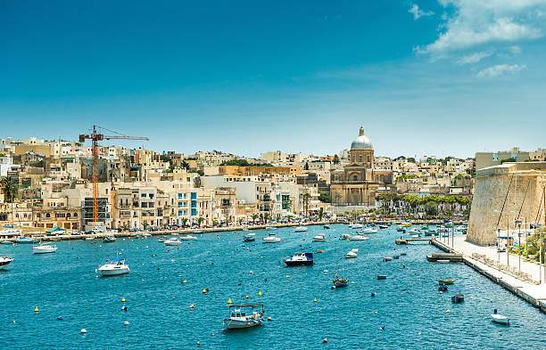 istock yachts and boats from plan wiev to Valletta in Malta 498196286