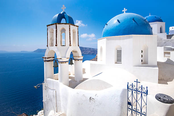 istock Scenic view of traditional cycladic blue white and blue domes 498197732