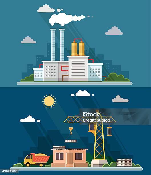 Ilustración de Industrial Landscape Central Nuclear Y Factory Lo Cual Plano Medio y más Vectores Libres de Derechos de 2015