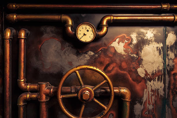 fundo vintage steampunk - rusty pipe iron metal - fotografias e filmes do acervo