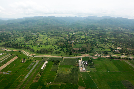 Ariel view of rice field and mountain,Chiangmai,Thailand