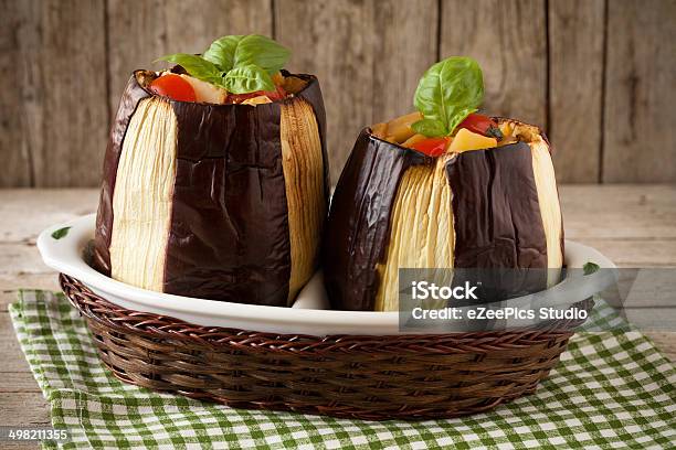 Two Filled Eggplants Stock Photo - Download Image Now - Baked, Basil, Bulgarian Culture
