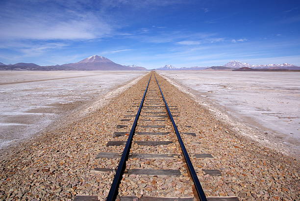 Railway in desert andean landscape, Bolivia