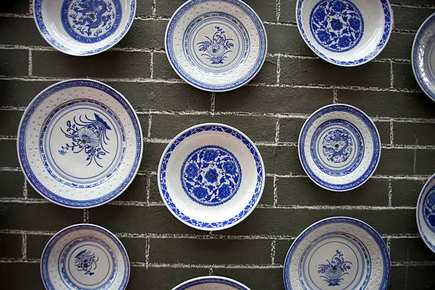 Photo of Chinese vintage wall design with porcelain