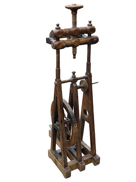istock Old manual wooden spinning-wheel distaff isolated on white 498212885