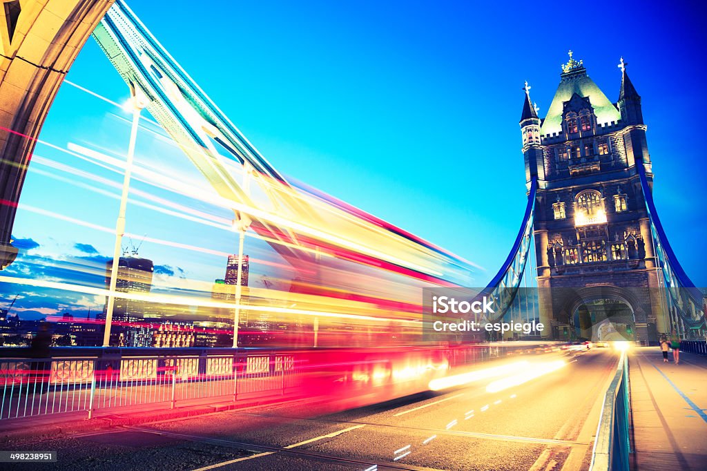 London Tower Bridge at dusk London Tower Bridge with blurred car traffic at dusk Blurred Motion Stock Photo